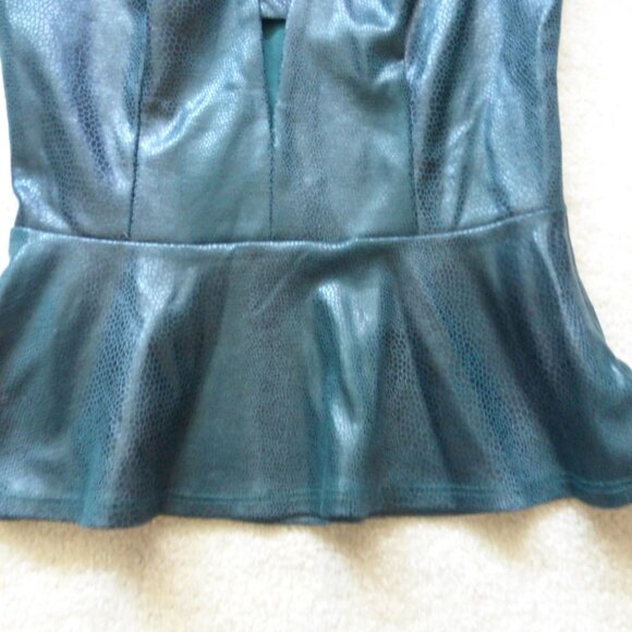 GUESS dark teal low cut peplum top with semi-sheer mesh - Picture 4 of 8